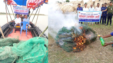 ইসলামপুরে মা ইলিশ সংরক্ষণ অভিযানে ১০টি অবৈধ জাল জব্দ